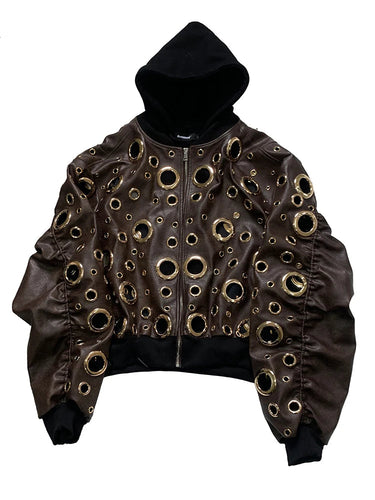 Autumn Oversized Hollow Out Pu Leather Jacket Men Hole Cool Luxury Designer Fake 2 Pieces European Fashion Clothes Hoodie 2025
