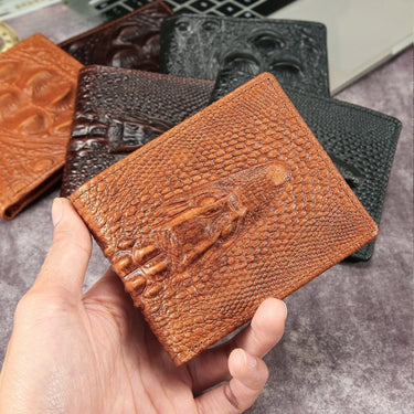 Men Leather Short Wallet Croc Embossed Cowhide Purse Multi Card Slots Cardholder Portable Coin Pocket Male Wallet