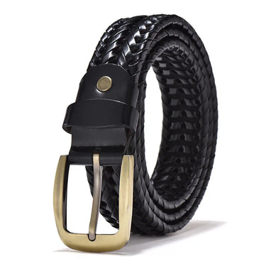 Men Genuine Leather Braided Belts Webbing High Quality Braided Vintage Belt for Men Gold Pin Buckle Casual for Jeans Strap