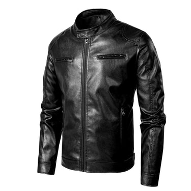 European men's standing collar, spring and autumn new leather jacket, handsome motorcycle suit, youth plus size jacket