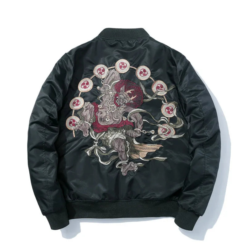 Bomber Jacket Men Winter Embroidery Anime Pilot Jacket Harajuku Japanese Streetwear Baseball Jacket Thick Warm Youth Casual New