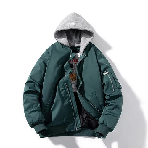 Men Women Bomber Jacket Fashion Autumn Winter Pilot Jacket Solid Vintage Baseball Coat Hooded Couple Windbreaker Pocket Pink