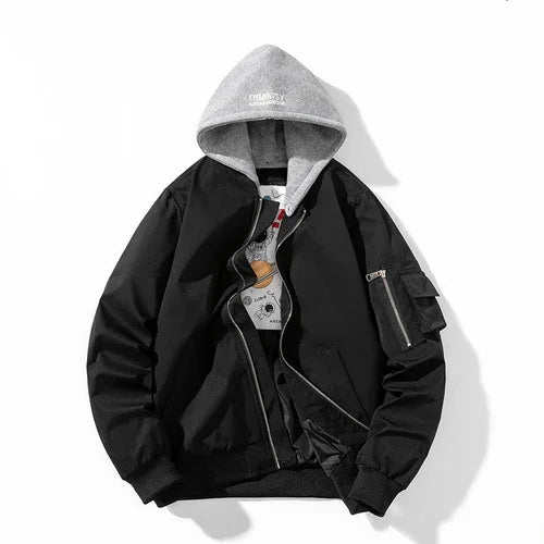 Men Women Bomber Jacket Fashion Autumn Winter Pilot Jacket Solid Vintage Baseball Coat Hooded Couple Windbreaker Pocket Pink