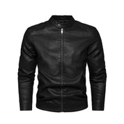 Men's Retro Style PU Biker Jacket Casual Solid Color Zip up Stand Collar Faux Leather Spring Fall Outerwear