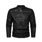 Men's Retro Style PU Biker Jacket Casual Solid Color Zip up Stand Collar Faux Leather Spring Fall Outerwear