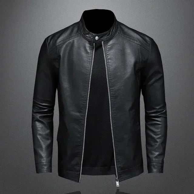 Mens Moto Biker Leather Coat Slim Motorcycle Causal Men Leather Jacket Stand Collar Spring Autumn Pu Leather Jacket Fashion Coat