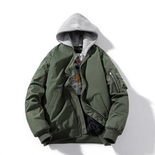 Men Women Bomber Jacket Fashion Autumn Winter Pilot Jacket Solid Vintage Baseball Coat Hooded Couple Windbreaker Pocket Pink