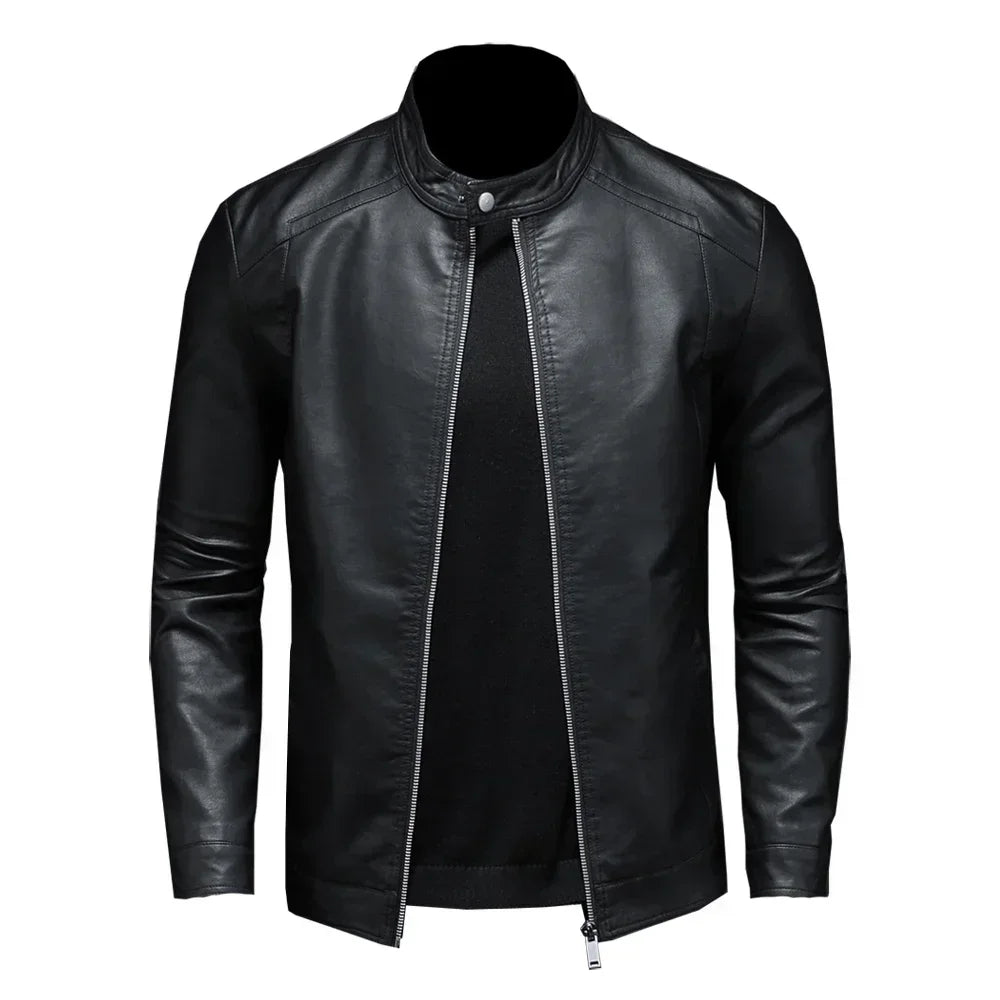 Mens Moto Biker Leather Coat Slim Motorcycle Causal Men Leather Jacket Stand Collar Spring Autumn Pu Leather Jacket Fashion Coat