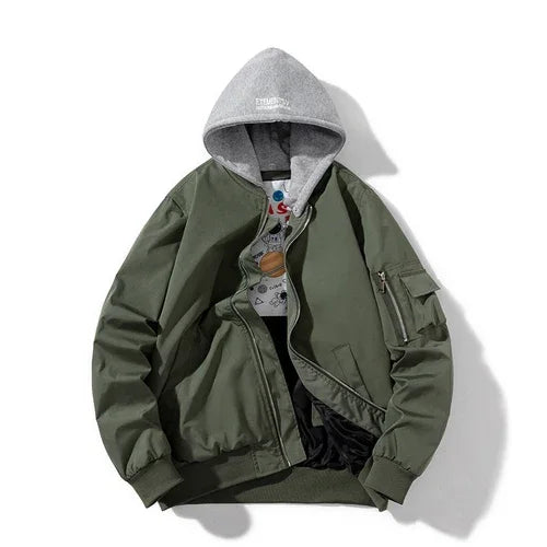 Men Women Bomber Jacket Fashion Autumn Winter Pilot Jacket Solid Vintage Baseball Coat Hooded Couple Windbreaker Pocket Pink