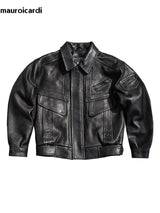 Mauroicardi Spring Autumn Cool Handsome Short Hard Black Pu Leather Motorcycle Jacket Men Long Sleeve Luxury Designer Clothes