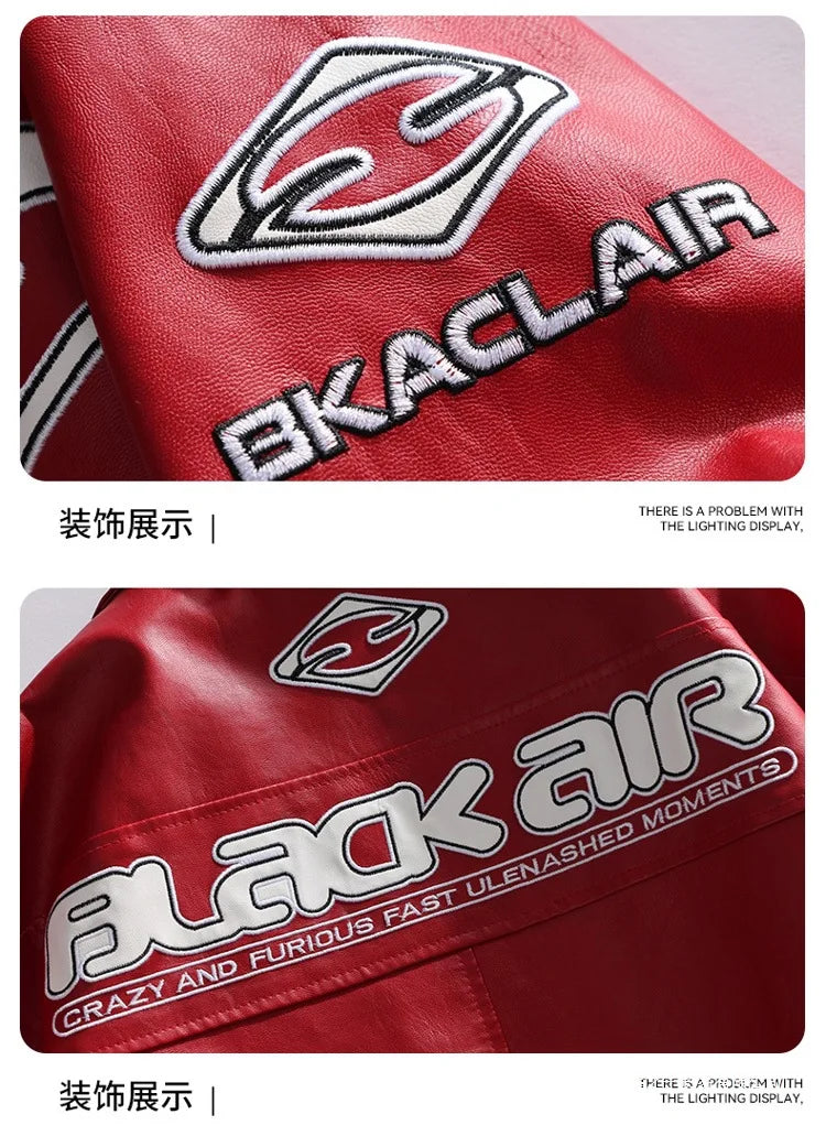 Fashion Leather Jacket Men Motorcycle Biker Jacket Man Original Patchwork Coat Baggy Letter Embroidery Designer Clothes Red