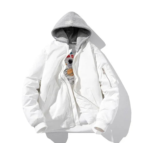 Men Women Bomber Jacket Fashion Autumn Winter Pilot Jacket Solid Vintage Baseball Coat Hooded Couple Windbreaker Pocket Pink