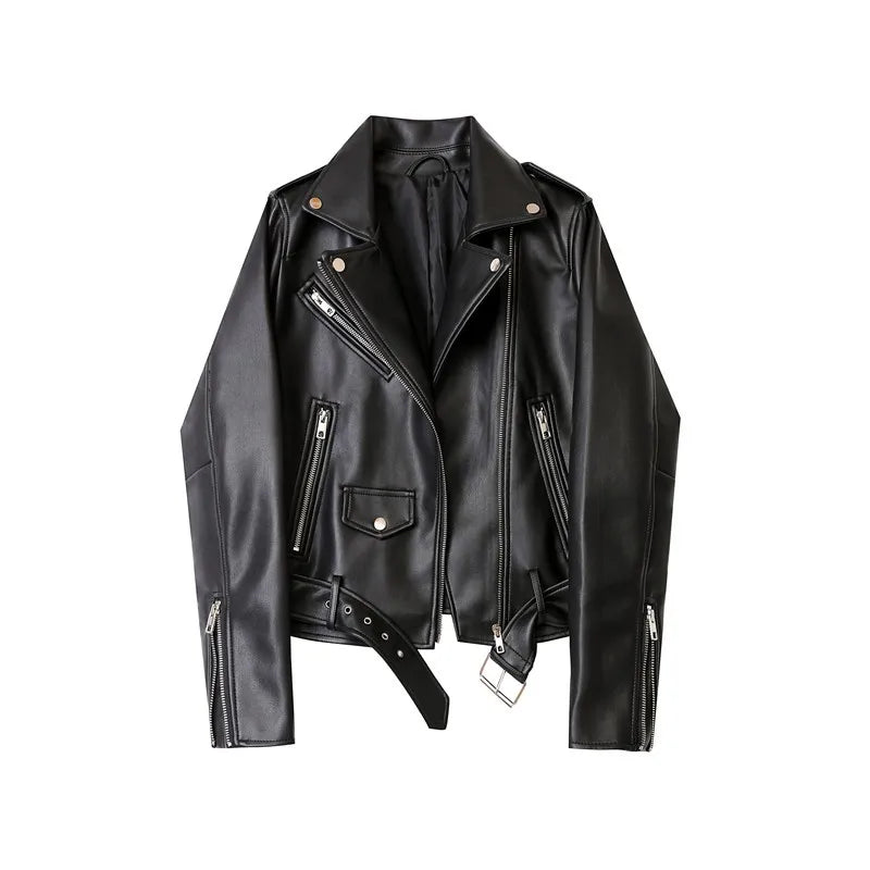Women Spring and Autumn new candy color handsome motorcycle belt Detachable epaulettes motorcycle jacket leather jack