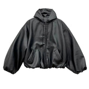 Mauroicardi Spring Autumn Short Oversized Black Soft Pu Leather Jacket Men with Hood Zipper Loose Casual Korean Fashion Clothes