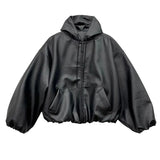 Mauroicardi Spring Autumn Short Oversized Black Soft Pu Leather Jacket Men with Hood Zipper Loose Casual Korean Fashion Clothes