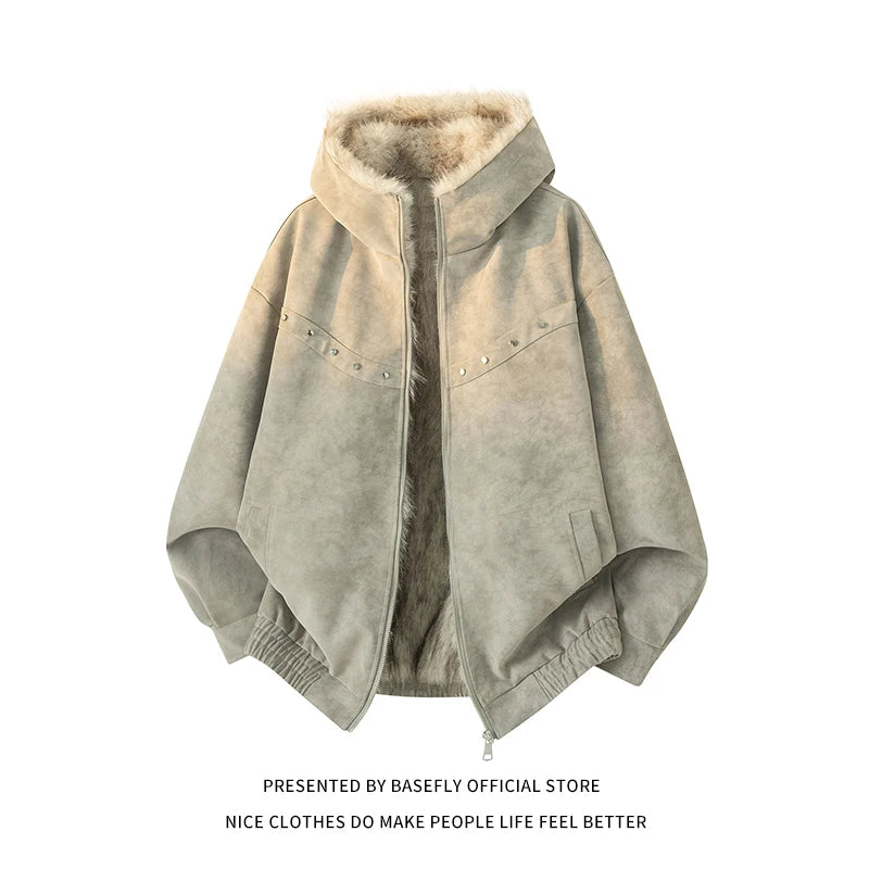 Winter Thick Warm Fleece Cowboy Motorcycle Men Varsity Jacket Bomber Coat Unisex Rock Star Women Oversize Retro Old School