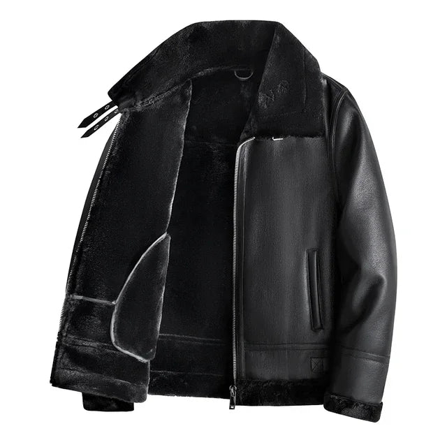 New Warm Cashmere Leather Coat Thickened Warm Sheepskin Coat  Men's Luxury Fur Lamb Wool Leather Coat Brand Leather Jackets