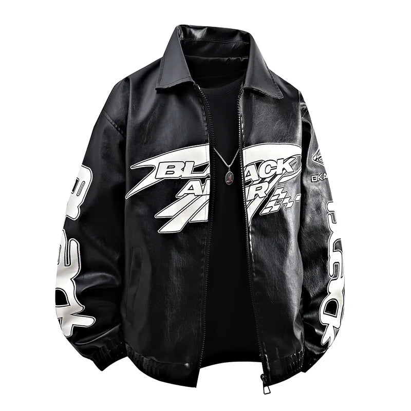 Fashion Leather Jacket Men Motorcycle Biker Jacket Man Original Patchwork Coat Baggy Letter Embroidery Designer Clothes Red