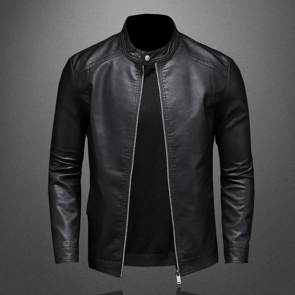 Mens Moto Biker Leather Coat Slim Motorcycle Causal Men Leather Jacket Stand Collar Spring Autumn Pu Leather Jacket Fashion Coat