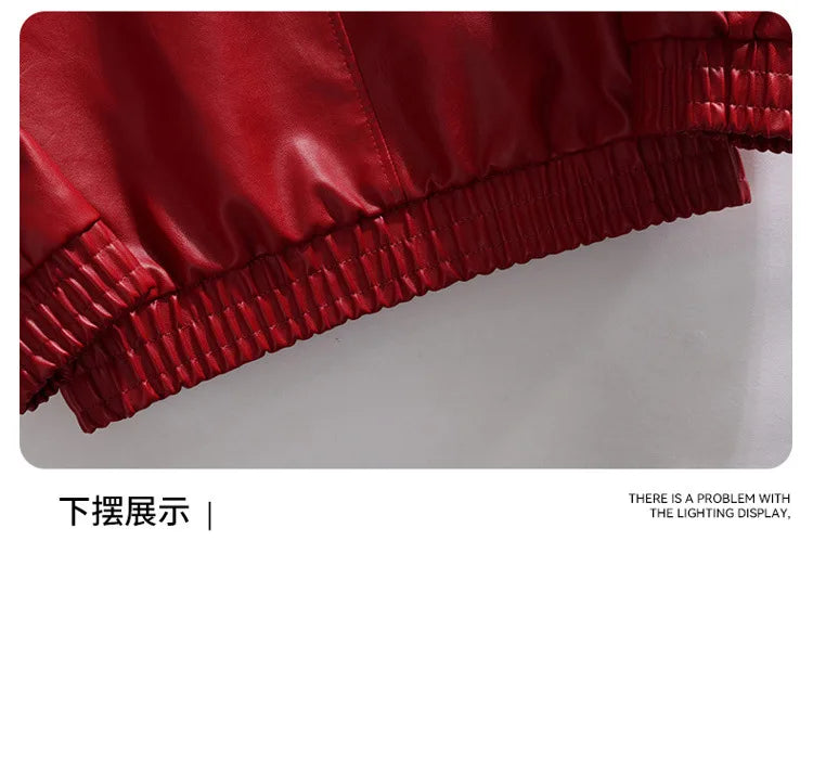 Fashion Leather Jacket Men Motorcycle Biker Jacket Man Original Patchwork Coat Baggy Letter Embroidery Designer Clothes Red