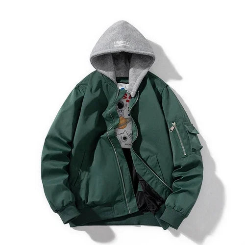 Men Women Bomber Jacket Fashion Autumn Winter Pilot Jacket Solid Vintage Baseball Coat Hooded Couple Windbreaker Pocket Pink