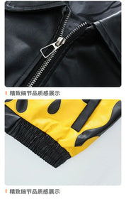 Fall new style heavy-duty embroidered American loose-fitting leather jacket flame coat racing suit for men and women
