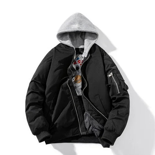 Men Women Bomber Jacket Fashion Autumn Winter Pilot Jacket Solid Vintage Baseball Coat Hooded Couple Windbreaker Pocket Pink