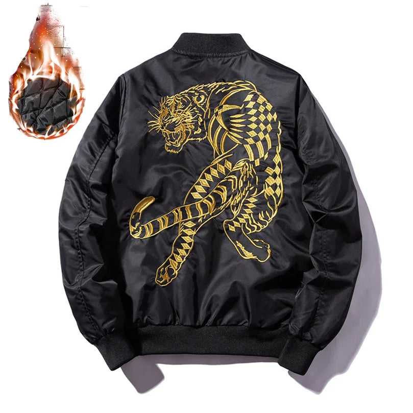 Men Sukajan Jacket Tiger Embroidered Luxury Tiger Male Coat Spring Winter Padded Waterproof Japan Jackets Z1A1