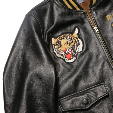 Men's top quality stand collar real leather jacket baseball tiger embroidery Fashion leisure first layer  cowhide leather coat