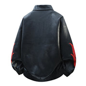 Fall new style heavy-duty embroidered American loose-fitting leather jacket flame coat racing suit for men and women
