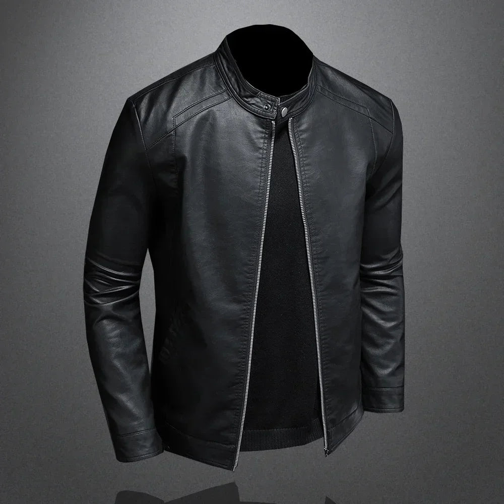 Mens Moto Biker Leather Coat Slim Motorcycle Causal Men Leather Jacket Stand Collar Spring Autumn Pu Leather Jacket Fashion Coat