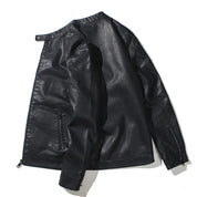 Men's Retro Style PU Biker Jacket Casual Solid Color Zip up Stand Collar Faux Leather Spring Fall Outerwear