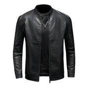 Men's Retro Style PU Biker Jacket Casual Solid Color Zip up Stand Collar Faux Leather Spring Fall Outerwear