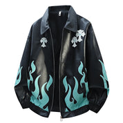 Fall new style heavy-duty embroidered American loose-fitting leather jacket flame coat racing suit for men and women