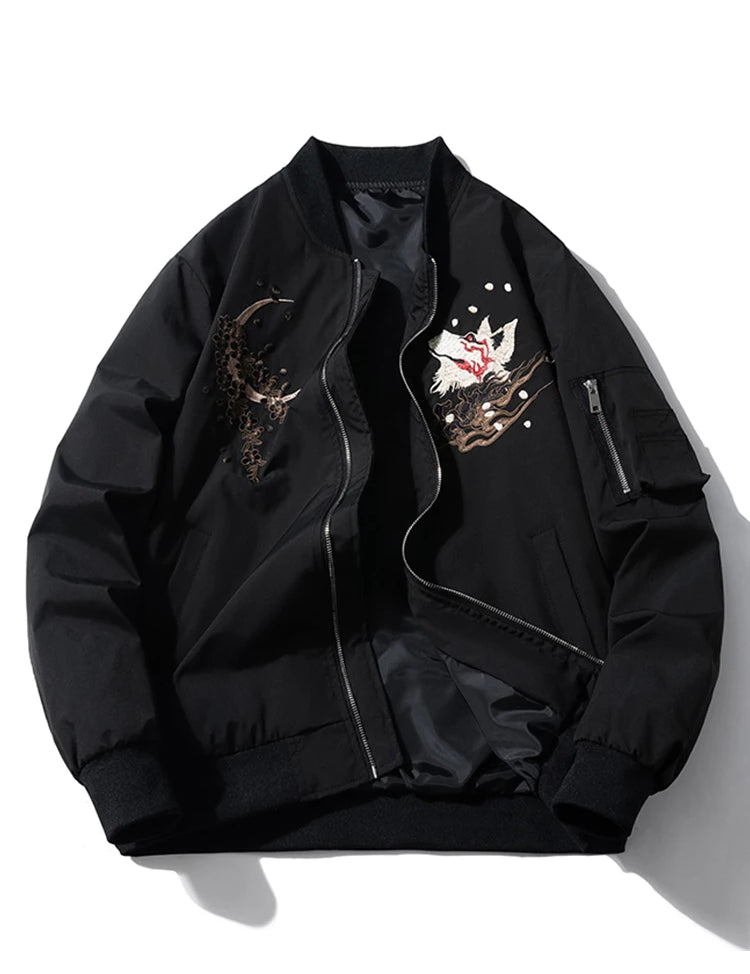 Autumn Winter Men Bomber Jacket Embroidery Pilot Jacket Women Japanese Harajuku Hip Hop Coat Fashion Windbreaker Fox Designer