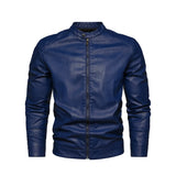 Men's Retro Style PU Biker Jacket Casual Solid Color Zip up Stand Collar Faux Leather Spring Fall Outerwear