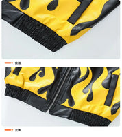 Fall new style heavy-duty embroidered American loose-fitting leather jacket flame coat racing suit for men and women