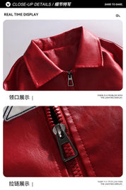 Fashion Leather Jacket Men Motorcycle Biker Jacket Man Original Patchwork Coat Baggy Letter Embroidery Designer Clothes Red