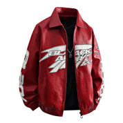 Fashion Leather Jacket Men Motorcycle Biker Jacket Man Original Patchwork Coat Baggy Letter Embroidery Designer Clothes Red