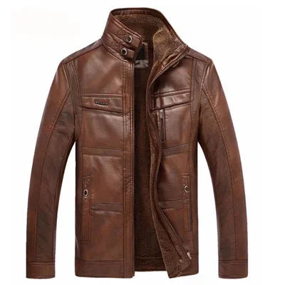 Male Pu Leather Jacket Men Winter Thicken Warm Coat Male Casual Stand Collar Thermal Leather Coats Clothing 5XL Leather Jacket