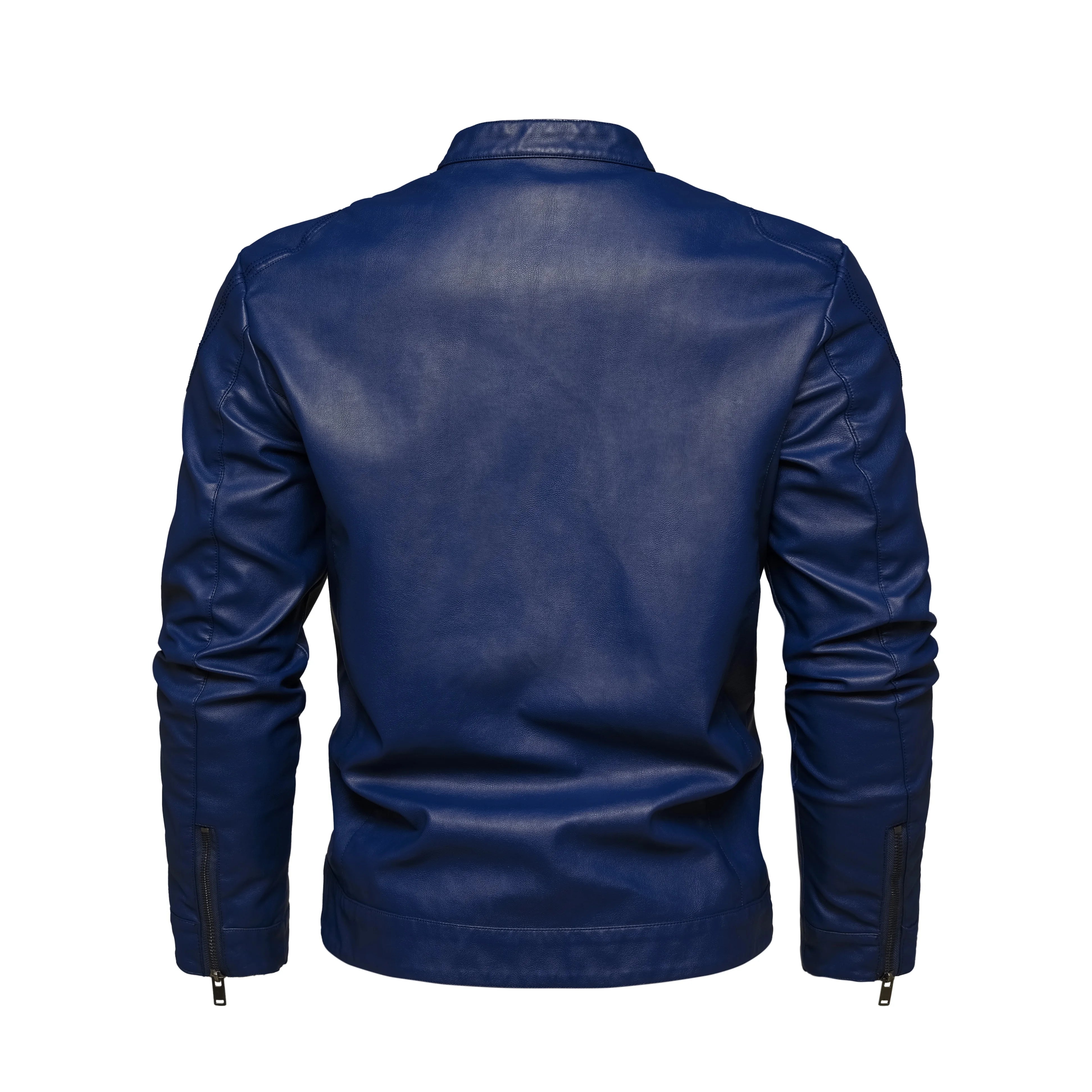 Men's Retro Style PU Biker Jacket Casual Solid Color Zip up Stand Collar Faux Leather Spring Fall Outerwear