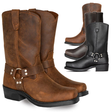Men Cowboy Western Boots Fashion Med Heel Shoes 4.5CM Heighten Casual Mid Calf Tall Faux Leather Boots Square Toe Boots