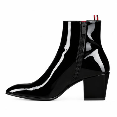 Classic Patent Leather Pointed Toe Side Zip Ankle Boots for Men Sleek Red Lining Men Dress Shoes Formal Business Everyday Wear