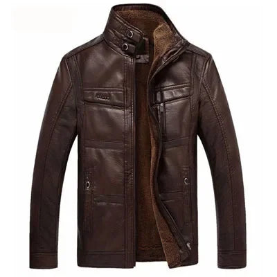 Male Pu Leather Jacket Men Winter Thicken Warm Coat Male Casual Stand Collar Thermal Leather Coats Clothing 5XL Leather Jacket