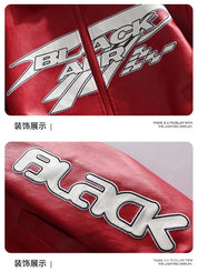 Fashion Leather Jacket Men Motorcycle Biker Jacket Man Original Patchwork Coat Baggy Letter Embroidery Designer Clothes Red