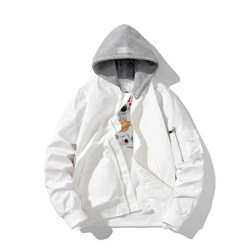 Men Women Bomber Jacket Fashion Autumn Winter Pilot Jacket Solid Vintage Baseball Coat Hooded Couple Windbreaker Pocket Pink