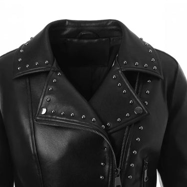 Rivet Black Leather Jacket Women High Street Moto Biker Jacket Autumn Windbreaker Punk PU Leather Bomber Jacket Women Clothes